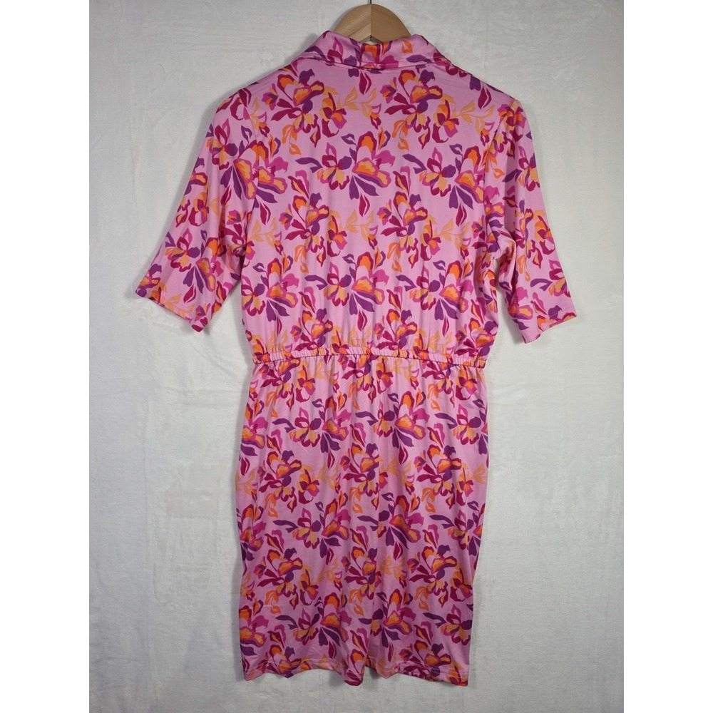 Stella Parker UPF Sun Protection Floral Twist Shirt Dress Pink Fuchsia M NWT - Picture 4 of 12